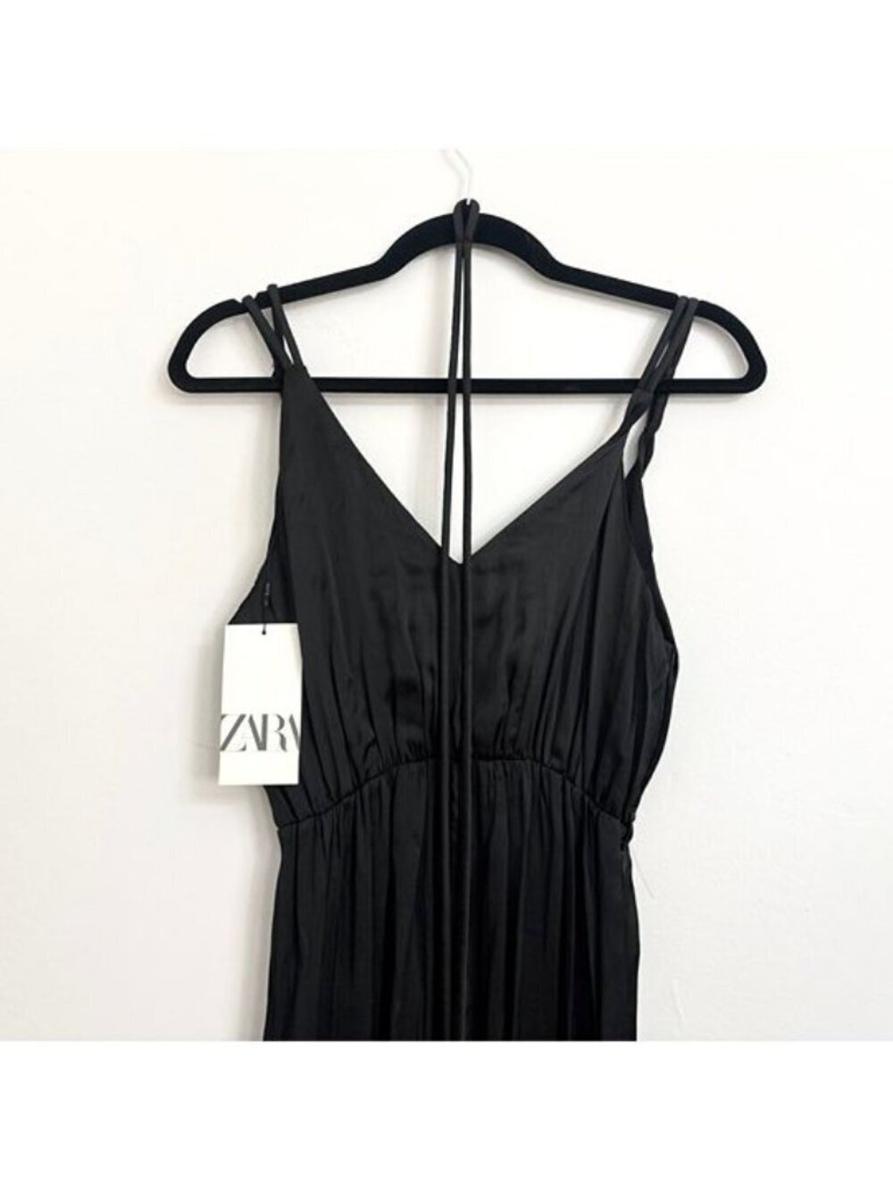 NWT Zara Black Satin Effect Floor Length Black Sleeveless Jumpsuit - Sz XS - Picture 8 of 12